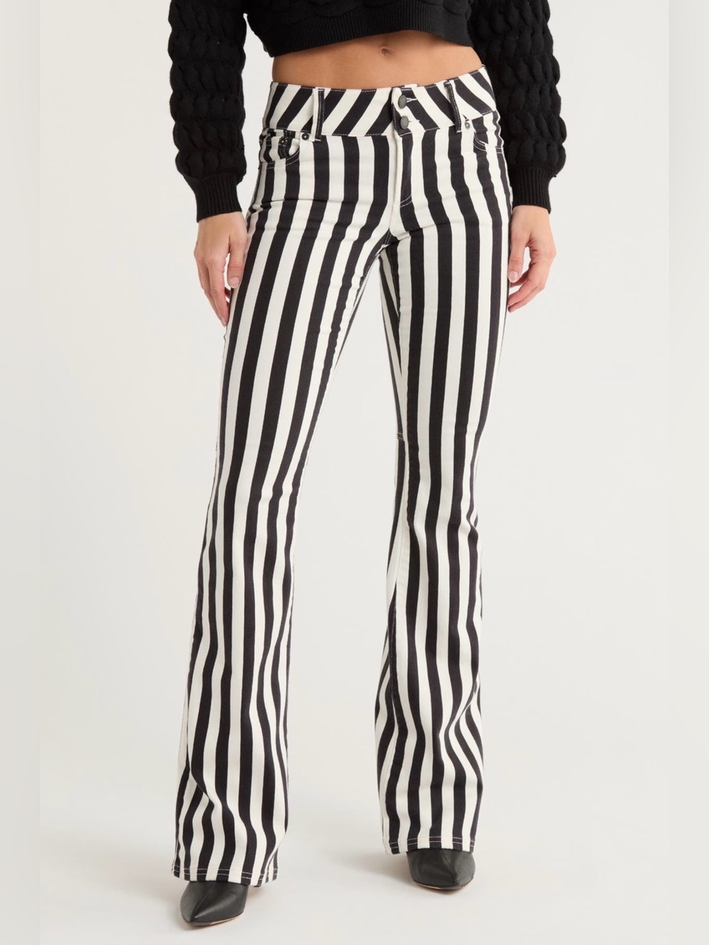 Alice + Olivia • Stacey Low Rise Bell Bottom Jeans Positano Stripe 25 NWT